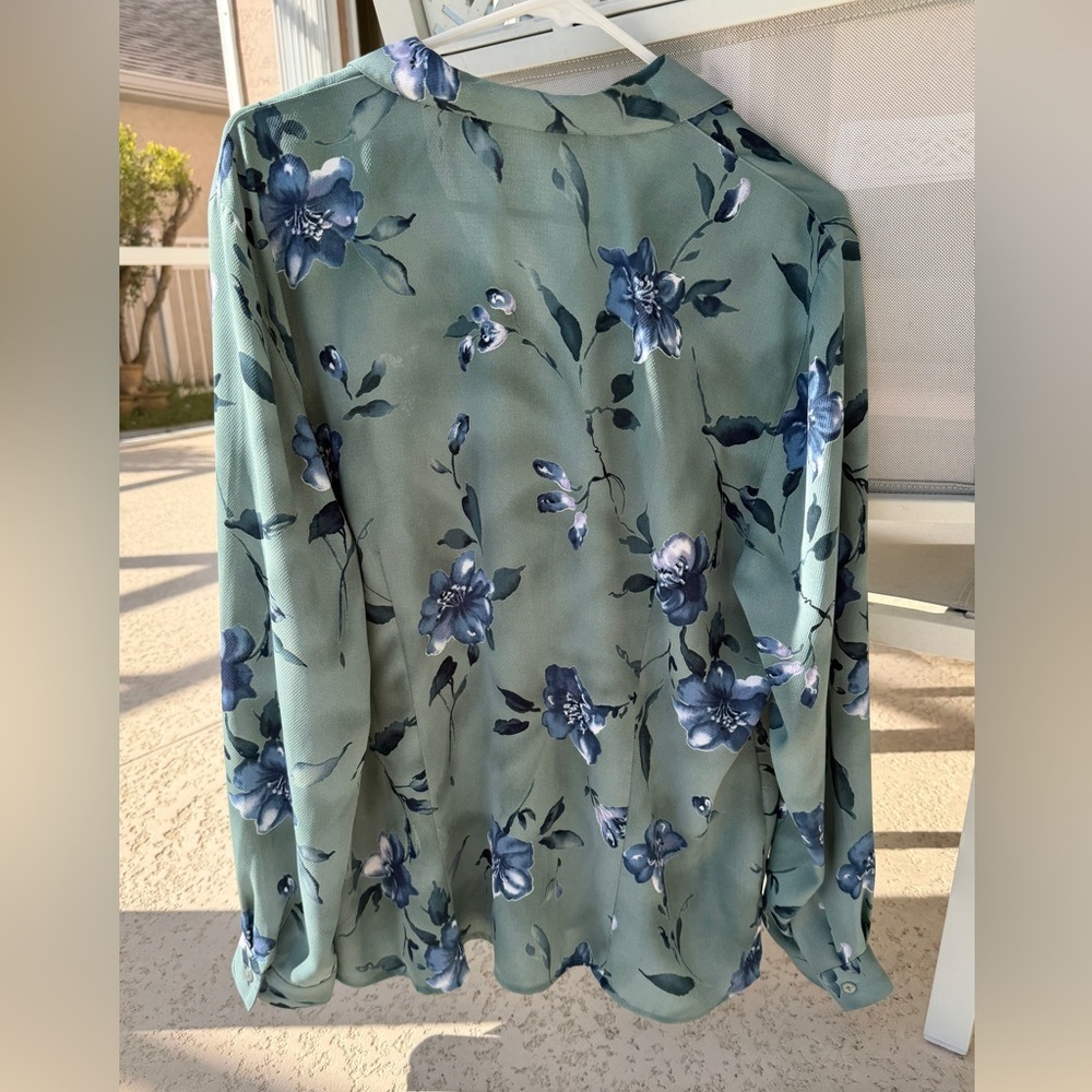 Alfred Dunner Women’s Blouse Size 18 XL Green Printed Button Down Collared Top - Picture 5 of 9